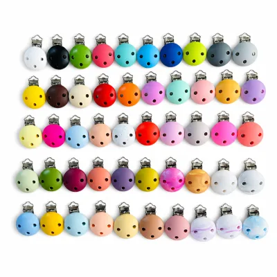 Food Grade Silicone Pacifier Clip Stainless Steel Soother Clip Marble Pattern 3 Holes, Colorful Custom for Pacifier Chain Bib