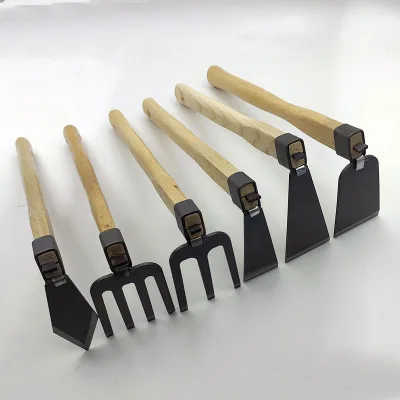Wooden-Handled Agricultural Tools: Full-Steel Stainless Steel Hoe, Rake, Small Trowel Gardening Set