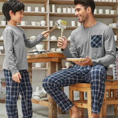 Custom Kids Pajamas Cotton Sleep Lounge Wear Pocket Front Tee & Pants Boys Pajamas