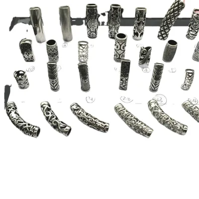 Fashion Jewelry Findings Big Hole 6mm/8mm Long Metal Carved Curved Tube Spacer Beads for DIY Infinite Charms Bracelets