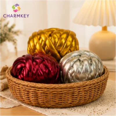 Polyester Metallic Shiny Faux Leather Iceland Core Spun Yarn Thick Hand Knitting Yarn for DIY Bags Scarves Home Decor Crafts
