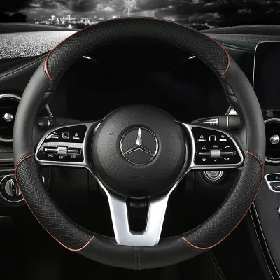 Genuine Leather Steering Wheel Cover - 5 Color Embossed Designs, Durable, Non-Slip & Universal Fit