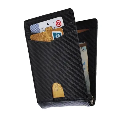 Hot Sales RFID Carbon Fiber Pattern Microfiber Leather Wallet Slim Money Clip With Card Holder