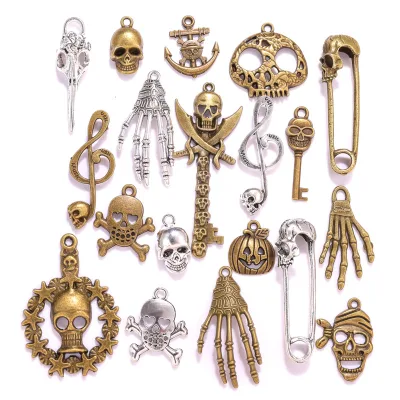Antique Silver Spider Skull Pumpkin Pendants Halloween DIY Jewelry Accessories for Necklace Bracelet Making Packaged in Bag
