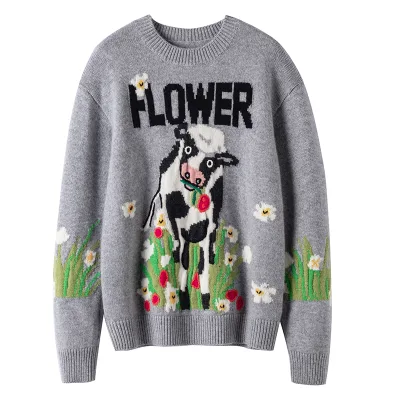 Round Neck Hot Selling Kids Knit Formal Wool Pullover Sweater Autumn Clothes New Product Cartoon Pattern Knit Sweater