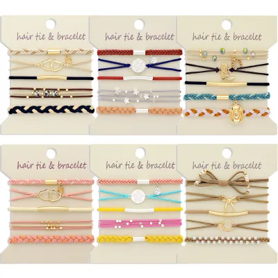 BELLEWORLD Custom Logo Hair Tie Bracelets for Women Elastic Hair Bands Double Wear Stylish Jewelry Set Gift Hair Accessories