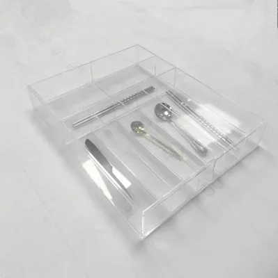 Transparent Cutlery Tray for Inserted Drawers 8 Compartments Expandable Cutlery Tray Organiser for Spoon Fork Knife