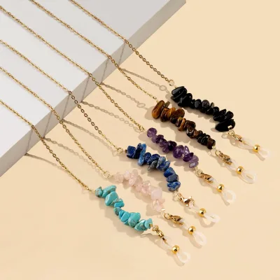 Stainless Steel Eyeglass Chain with Crushed Crystal and Turquoise Accents Minimalist Splice-Style Design Made in Zhenjiang