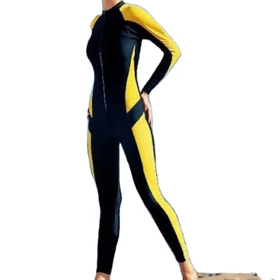 Customized Women Yellow Anti-UV UPF50+ Long Sleeves Arms Legs Thin Material Dive Skin Rash Guards Full Wetsuits