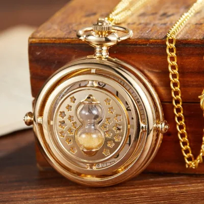 Gold-plated Zinc Alloy Antique Quartz Pocket Watch with Skeletonized Hourglass Chronograph Case and Round Case