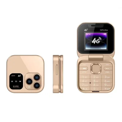 Flip Phone I16 Pro Max Dual SIM Card FM Radio Vibration Speed Dial 1.77 Inch Screen 4G LTE Clamshell Mobile Phone