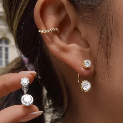 Originality Design Round Zircon PVD Gold Plated Fashion Jewelry Stainless Steel Earclip Stud Earring for Women