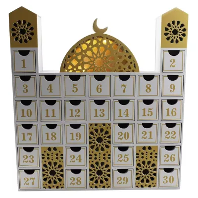 EID LED Castle Calendar Wooden Castle Ramadan LED Calendar Cabinet Home Desktop Decoration