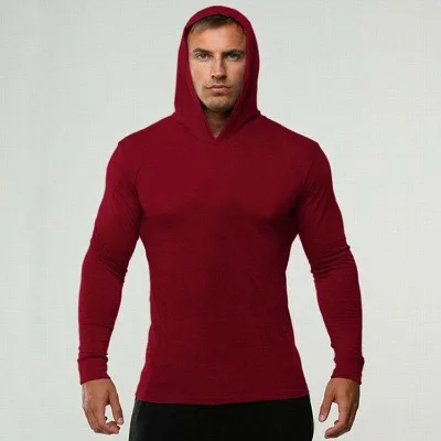 Summer Autumn Men's Leisure Long Sleeve Cotton Hoodie Shirt Solid Color Men Sports T Shirt for Bodybuilding Fitness Running