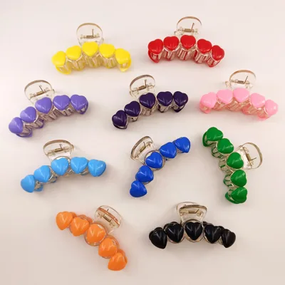 8.5*4.5cm Heart-Shaped Acrylic Plastic Hair Clips with 5 Rings Solid Color Design the Valentine's Day for Women Decorative Use