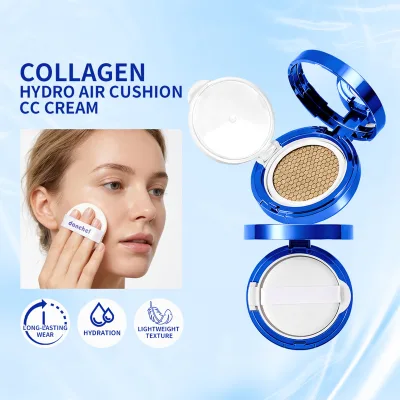 Collagen Hydrating Air Cushion CC Cream Natural Dewy Finish Long Lasting Concealer Foundation With Mirror Puff 2 Shades