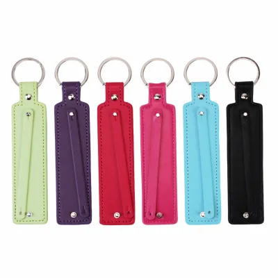 Alloy Faux Leather Rectangular Keychain PU Leather Keyring Couple's Phone Pendant DIY Personalized Creative Promotion Gift