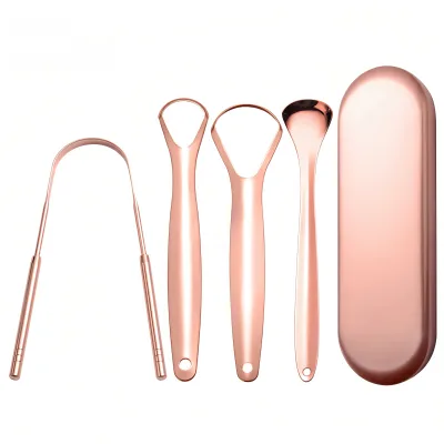 Tongue-coating Cleaner Stainless Steel Double-Headed Reusable U-Shaped Portable Oral Tongue Scraper Set