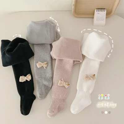 Children's Female Bottoms Cotton Autumn Infant Princess Bow Socks Baby Pantyhose