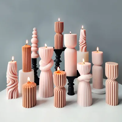 Geometric Spire Striped Cylinder Candle Mold DIY Striped Cylinder Aroma Candle Handmade Soap Diffuser Molds