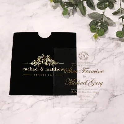 Unique Acrylic Wedding Invitation Set with Velvet Pocket and Envelopes Customized for Wedding Ceremonies