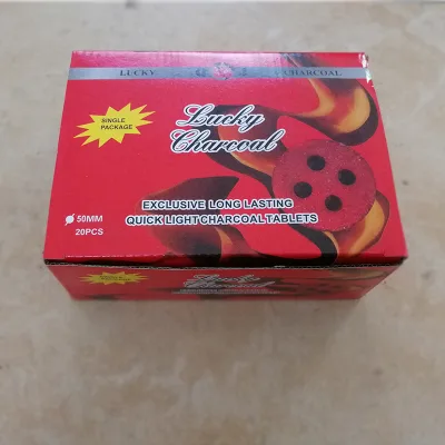 Lucky Charcoal Four Holes Size 50mm Round Charcoal Packed 20pcs/box
