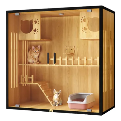 New Arrival Cat Villa Large Indoor Wooden Cat Enclosure With Wheels Multi-Feature Houses for Indoor Cats