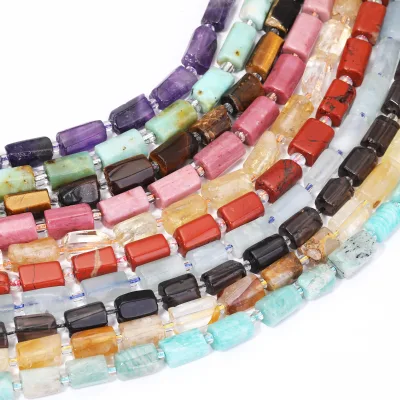 Wholesale Faceted Natural Gemstone Cylinder Beads 12x16mm Stone Tube Beads for Jewelry Making 38cm Length