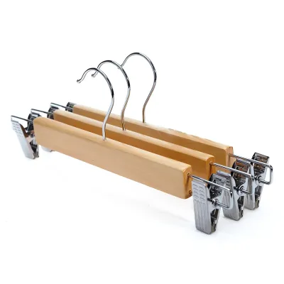 Bulk Black Natural Wood Pants Trouser Hanger with Clip for Shop