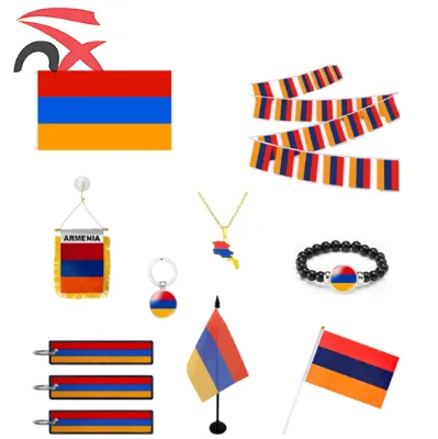 Wholesale Armenia Flag Set Hand Flag Key Chain Necklace Table Office Flag Armenian National Bunting Flag for Promotion