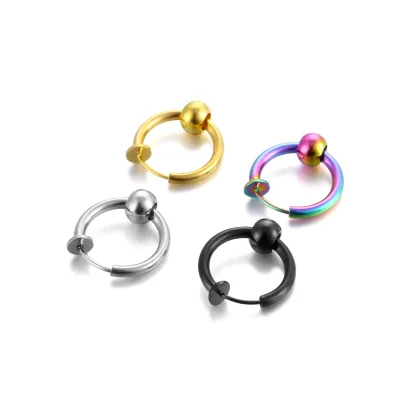 Non Piercing Clip on Earring Gold Plated Stainless Steel Hoop Earring Nose Ring Cuff for Woman Man Body Jewelry