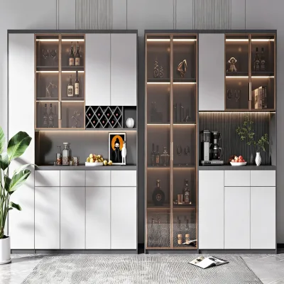 Modern Minimalist LED Glass Wine Cabinet Home Bar Sideboard With Wine Rack Coffee Station Storage Cabinet