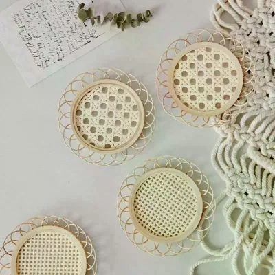 Bamboo Woven Saucer Mat Drink Cup Coasters Tea Pad Non-slip Pot Holder Rattan Cup Mat Dining Table Placemat