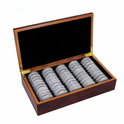 Coin Accessories Coin Case Wooden Box Coin Wooden Gift Box for 50pcs 46mm Coin