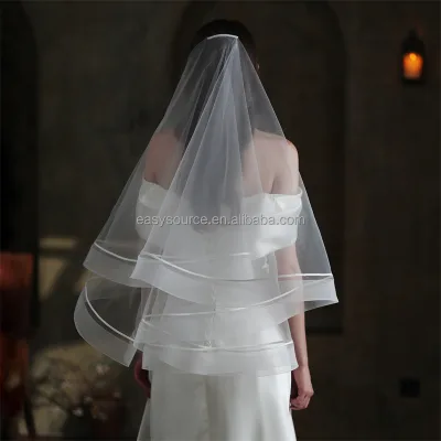 YM47 White Wedding Veil 2 Tiers Bridal Veil with Comb for Bachelorette Party Headpiece