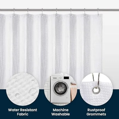 Wholesale Customized 230g Waterproof Waffle Texture Polyester Mildew Resistant Rustproof Hotel Bathroom Shower Curtain