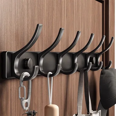 No-drill Aluminum Alloy Wall-mounted Adhesive Hanger with 10kg Capacity Modern Design for Bathroom Toilet Hallway Door