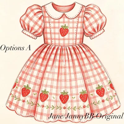 Sweet Strawberry Plaid Girls Lolita Dress, Puff Sleeve Peter Pan Collar Kids Princess Dress With Apron, Custom Size Wholesale