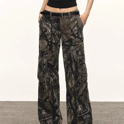 Custom Women's Camo Pants Multi Pocket Cargo Pants Casual Overalls Camouflage Workout Print Pants