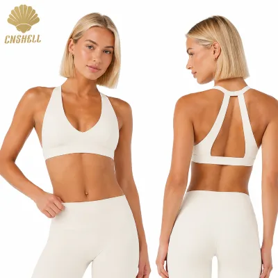 Trend 2026 Breathable Fabric Low U-Neck Hollow Out Back Removable Pads Workout Yoga Sports Bra