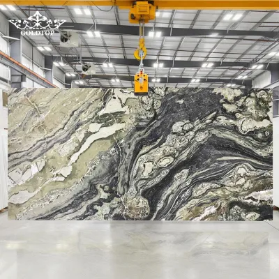 Goldtop OEM/ODM Kwartsiet Polished Customized Modern Design Quartzite Countertop Hotel Use Twilight Green Quartzite Slab