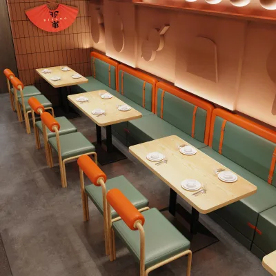 Hot Selling Modern Cafe Dining Set Wood Coffee Shop Booth Table with Leather Restaurant Chairs for Hotels and Restaurants