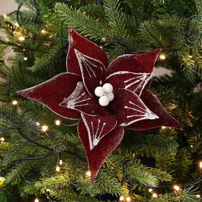 Xmas Tree Decoration Flannelette Christmas Flower Custom Artificial Flowers Stem Christmas Floral Wholesale