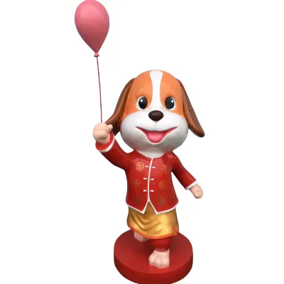 Premium Chinese New Year Dog Indoor Holiday Decoration Colorful Sculpture-Style Plate Traditional Celebration Ambience