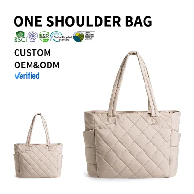 Women Practical Factory Price Quilted Nylon Fabric Side Pockets Double Handles Lightweight Custom OEM ODM