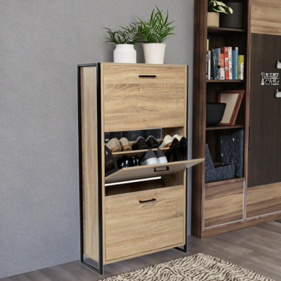 PHOENIX HOME Modern Living Room Cabinets Wooden and Metal Shoe Rack Furniture