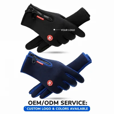 Custom Logo Men's Outdoor Cycling Waterproof Windproof Anti-slip Touchscreen Thermal Fleece Gloves