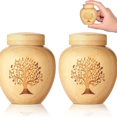 Small Animal Ashes Pet Cremation Urn Bamboo Eco-friendly Classic Square Commemorative Casket for Cats Dogs