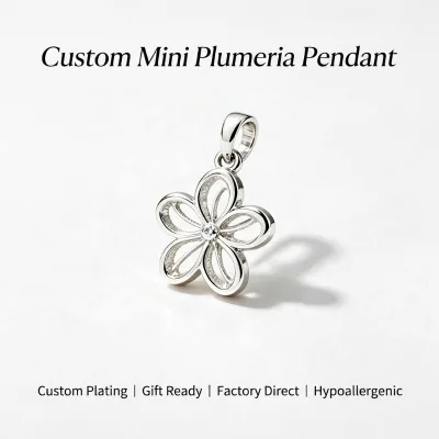 Custom Mini Plumeria Pendant, 925 Sterling Silver Hawaiian Flower Charm, CZ Stone Optional Wholesale Necklace Jewelry