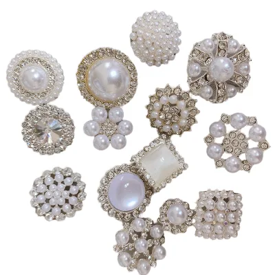 Luxurious Multi-style Diamond Buttons Eco-Friendly 19mm 18mm Rectangle Flower Shape Pearl Rhinestone Combined Button Flatback